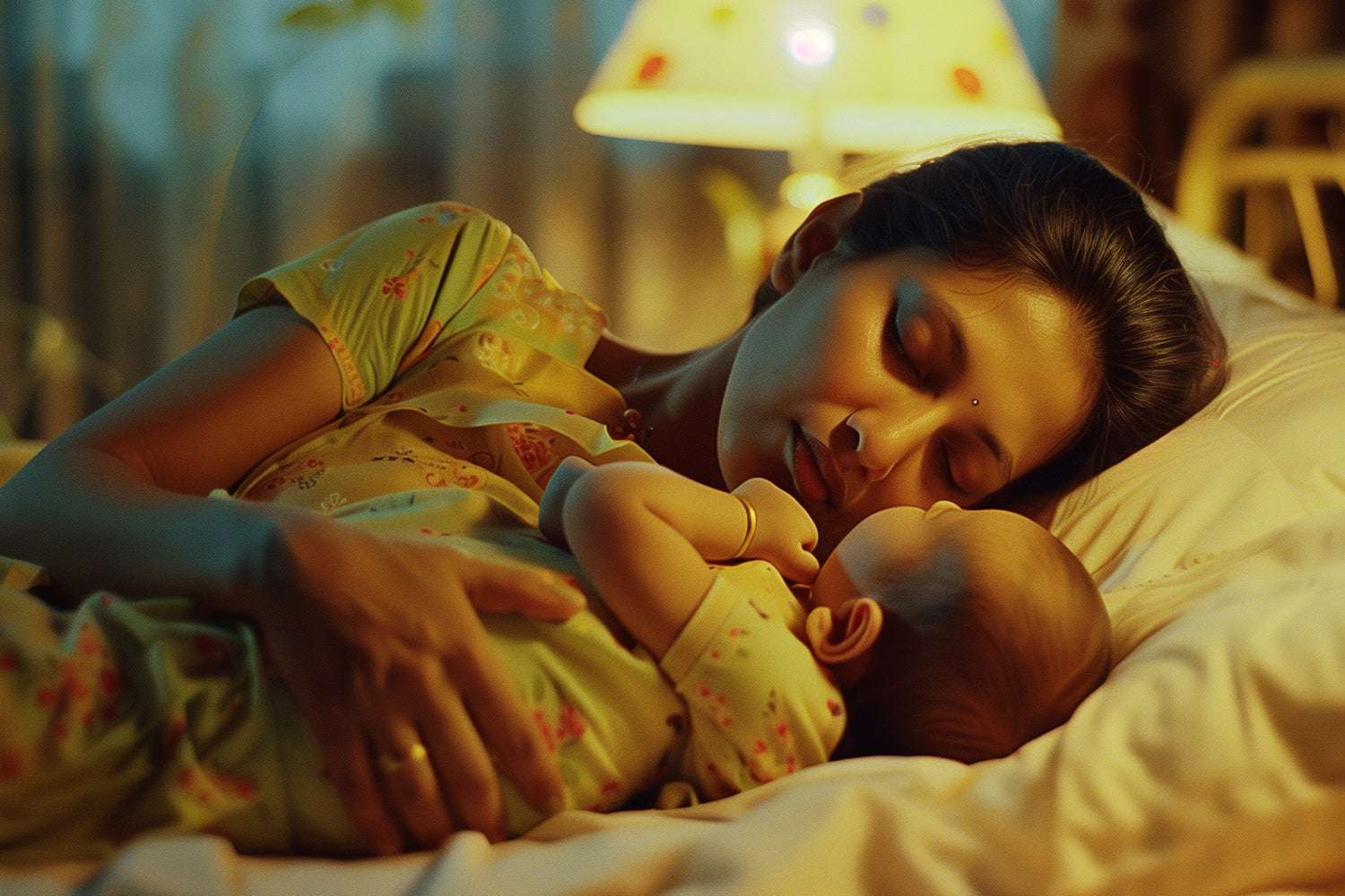 Mother and Baby Hugging Each Other to Sleep