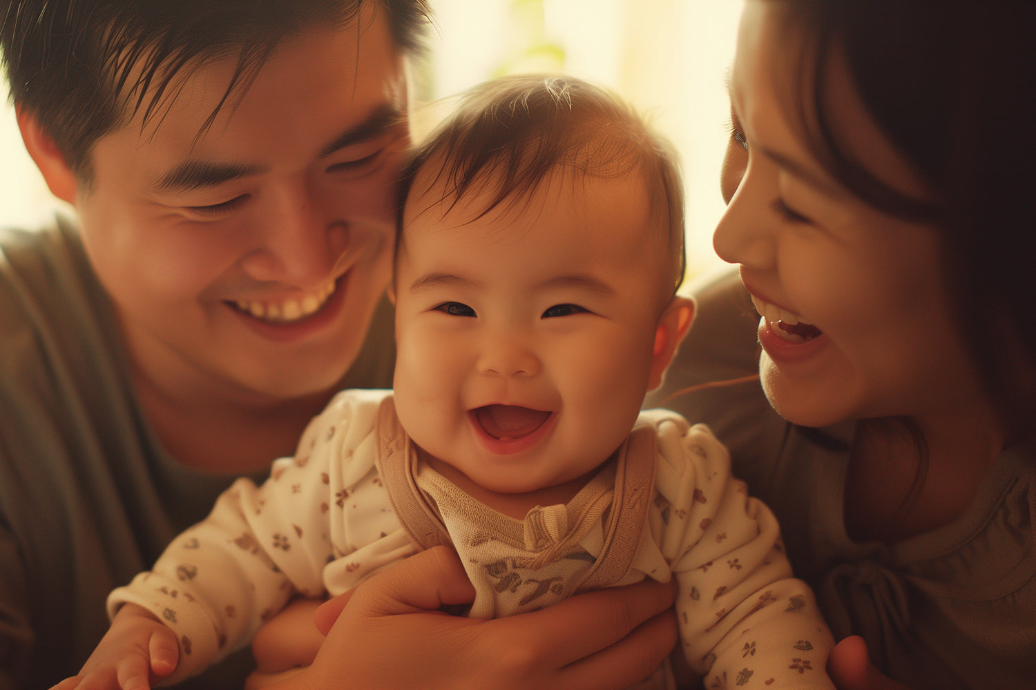 Mother, Father and Baby Happily Playing Together