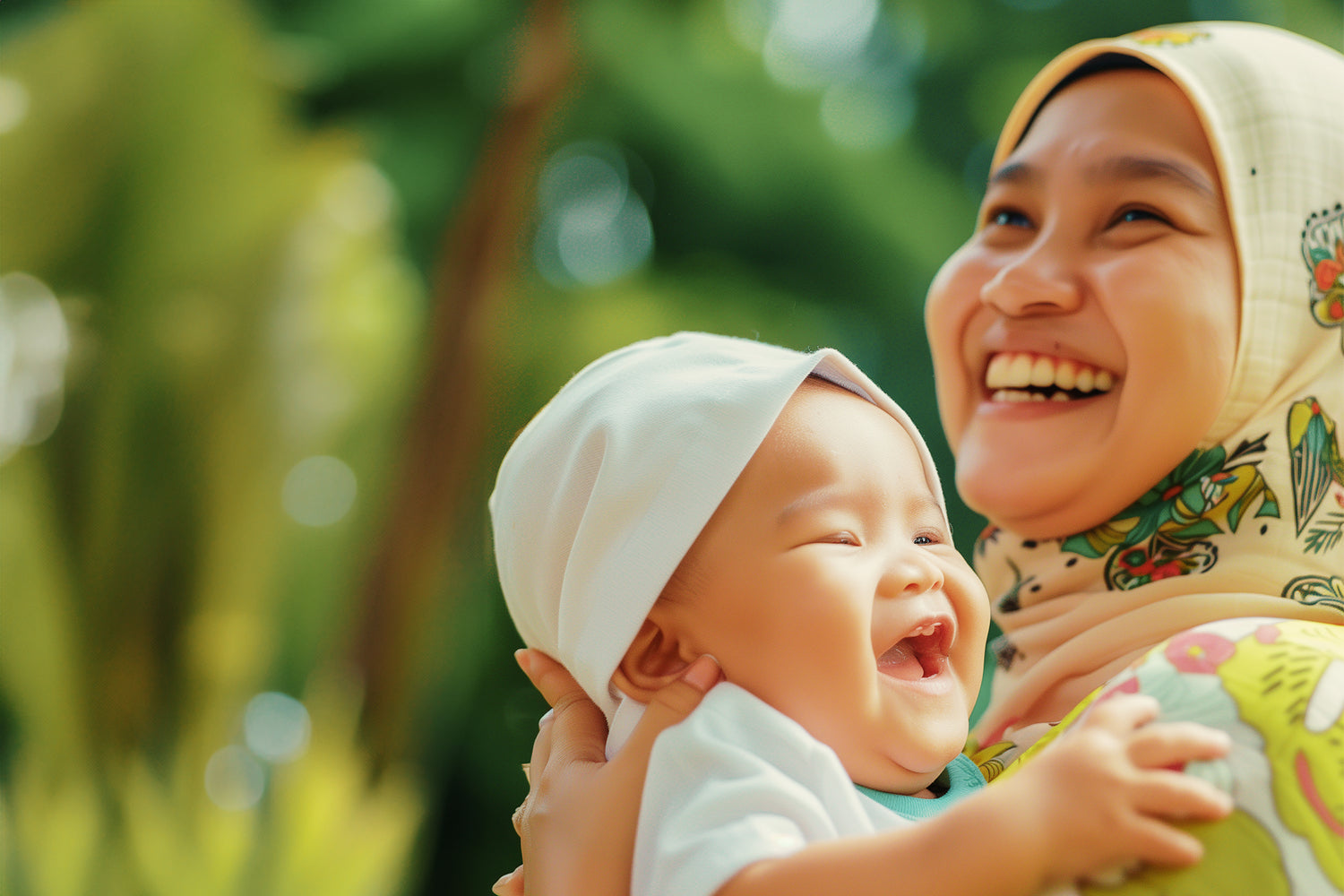 Mother and Baby Laughing in Park