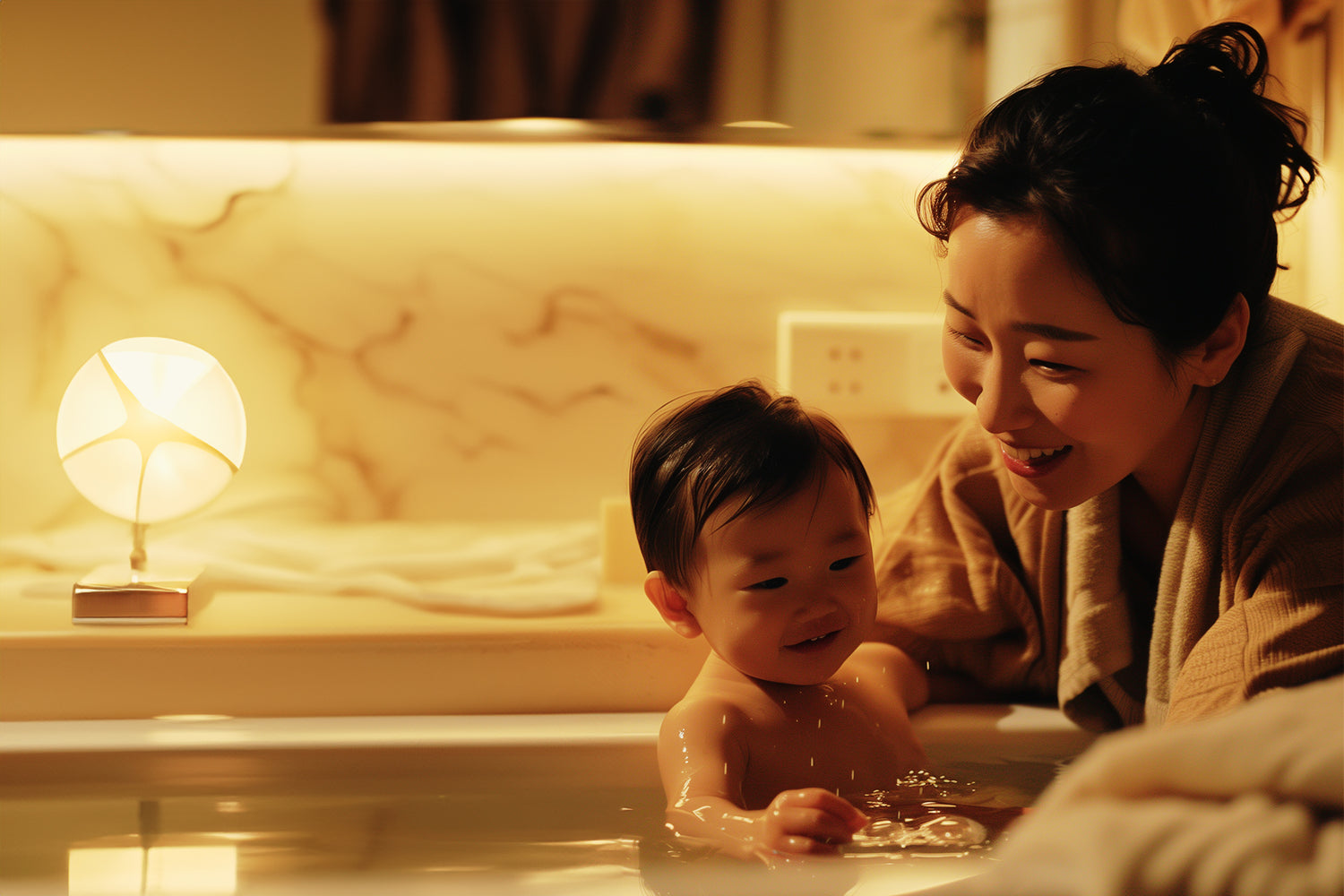 Mother Bathing Baby in Tub